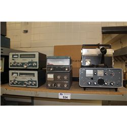 BAY OF ASSORTED VINTAGE ELECTRONICS FEATURING HEATHKIT TRANSMITTER/RECEIVER PAIR, KW TRANSCEIVER