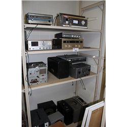 BAY OF ASSORTED VINTAGE ELECTRONICS FEATURING STACO VARIABLE AC POWER SUPPLY, VARIOUS AUDIO EQUIPMEN