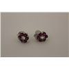 Image 2 : ONE PAIR OF 14KT WHITE GOLD NATURAL RUBY, DIAMOND AND NATURAL MOONSTONE EARRINGS. MADE IN A FLOWER