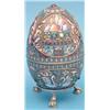 Image 1 : A Russian 84 Zolotnik egg casket decorated in cloisonne with panels of churches and swans, with g...