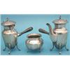 Image 1 : A George V 3 piece silver cafe au lait set with hardwood handles and scrolled feet, Sheffield 192...