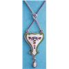 Image 1 : A George V silver polychrome guilloche enamel shield shaped pendant necklace decorated with a rib...