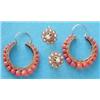 Image 1 : A pair of gold and coral bead hoop earrings and a pair of seed pearl cluster earrings £70-100...