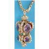 Image 1 : An ornate Italian gold lantern shaped pendant set amethysts and turquoises, on an 18ct gold box l...
