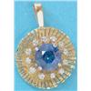 Image 1 : A gold stylised flowerhead pendant claw set with a central sapphire and brilliant cut diamonds (t...