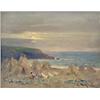 Image 1 : Ernest Higgins Rigg (1868-1947), oil on board, Coastal landscape at sunset with ducks and haystac...