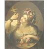 Image 1 : 19th Century French School, unframed oil on canvas, portrait of a muse with floral garlanded hair...