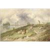 Image 1 : Thomas George Cooper (1834-1901), oil on canvas, shepherd and flock before Salisbury Cathedral, s...