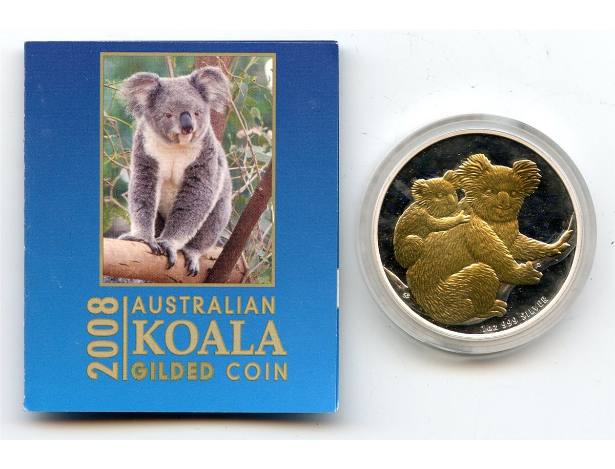 2008 1 oz .999 Fine Silver Gilded Australian Koala Coin