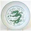 Image 1 : A green dragon saucer dish painted with a fiv...