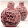 Image 1 : A red lacquer disc shaped bottle carved with...