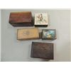 Image 5 : LOT 5 VINTAGE WOOD BOXES: 3 WINDUP MUSIC BOXES, 1