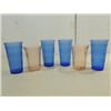 Image 1 : LOT 6 VINTAGE DEPRESSION GLASS: 4 BLUE TUMBLERS &