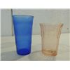 Image 2 : LOT 6 VINTAGE DEPRESSION GLASS: 4 BLUE TUMBLERS &
