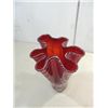 Image 2 : 12"H HAND BLOWN BURGUNDY & WHITE ART GLASS VASE