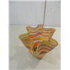 Image 2 : 6.5"H HAND BLOWN ORANGE & BLUE ART GLASS VASE: