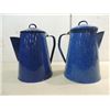 Image 1 : LOT 2 VINTAGE BLUE GRANITE WARE COFFEE POTS