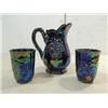 Image 1 : LOT 3 VINTAGE CERAMIC PEACOCK COLORED PITCHER & 2