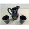 Image 2 : LOT 3 VINTAGE CERAMIC PEACOCK COLORED PITCHER & 2