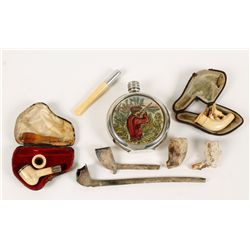 Lot of Antique Pipes and Flask