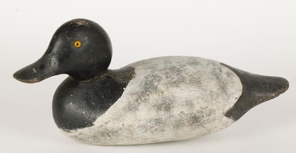 Vintage Wooden Black and White Duck Decoy
