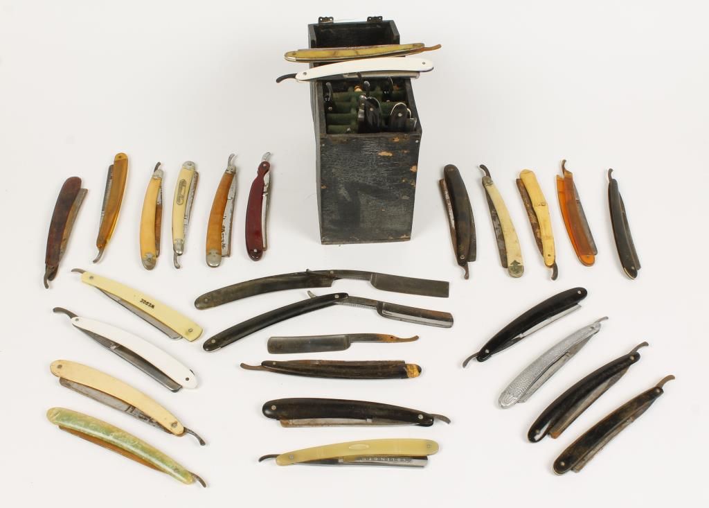 Straight Razor Box with Antique Straight Razors