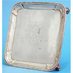 A George II silver square waiter with moulded sides and rounded angles, the centre engraved with...