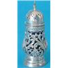 Image 1 : A late Victorian silver pear shaped sugar caster with domed lid and pierced foliate sides on dome...