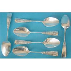 A set of 6 American Sterling dessert spoons decorated with maidens carrying baskets of fruit Esti...