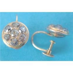 A pair of Eastern gold 7 stone diamond cluster earrings with later 9ct gold screwback fittings Es...