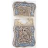 Image 1 : A Canton white metal and gilt filigree card case set with central panels of a bird and objects, t...