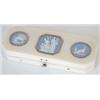 Image 1 : A George III ivory oblong octagonal toothpick case, the lid with 3 small gold mounted Wedgwood bl...