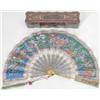 Image 1 : A Chinese painted paper fan, circa 1840, with an oval panel of a view of Macao with shipping in t...