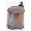 Image 1 : A 17th century Scandinavian burr wood peg tankard with lion thumbpiece and carved lid, scroll han...