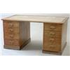 Image 1 : A mahogany pedestal desk with green leather lined top and 4 drawers in each pedestal on plinth ba...