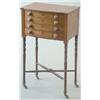 Image 1 : A George IV mahogany bowfronted work table with ebony stringing and hinged top, the front with 3...
