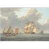 Image 1 : Attributed to Nicholas Pocock (1740-1821) Oil on canvas Sailing ships in a breeze, with a lugger...