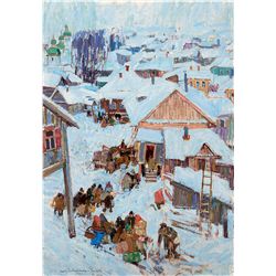 Winter Scene of a Village by Gaspard, Leon
