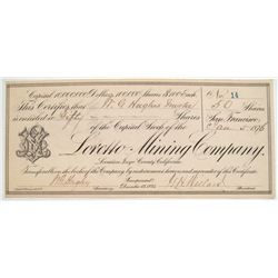 Loretto Mining Stock Certificate, Inyo County, California