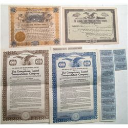 Tasmania Copper Mining and Milling Stock Certificate; two Georgetown Tunnel Transportation Company F