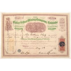 Baker Silver Mining Company of Colorado Stock Certificate