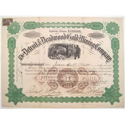 Detroit and Deadwood Gold Mining Co. Stock Certificate