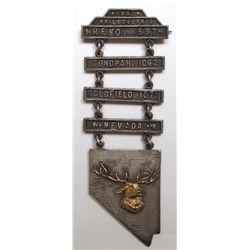 Elks badge with Reno, Tonopah, and Goldfield all-in-one. This is part of the Ames Collection.