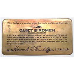 Quiet Birdman (Oddfellow) metal plate