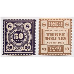 Two MINT Social Security Essay Stamps: $3.00 and $0.50