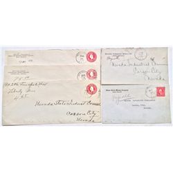 Five Reno & Mina railroad postmarks