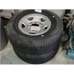 PAIR OF MICHELIN LTX MUD AND SNOW TIRES SIZE LT245-75R16 COMPLETE WITH STEEL RIMS