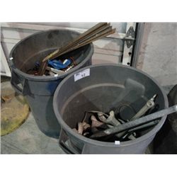 2 LARGE GARBAGE CANS FILLED WITH ASSORTED CONSTRUCTION TOOLS