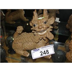 ONE ORIENTAL HANDCRAFTED CLAY MUD DOG FIGURINE