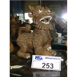 ONE ORIENTAL HANDCRAFTED CLAY MUD DOG FIGURINE